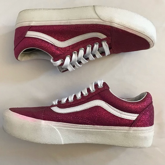 Vans 9.5 Platform Old Skool Sneakers Women’s Tennis Shoes Magenta Glitter Purple - Picture 10 of 12